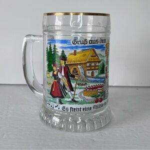VTG WS Heavy Glass Graphic Beer Stein Black Mountains Grub Aus Dem Schwarzwald